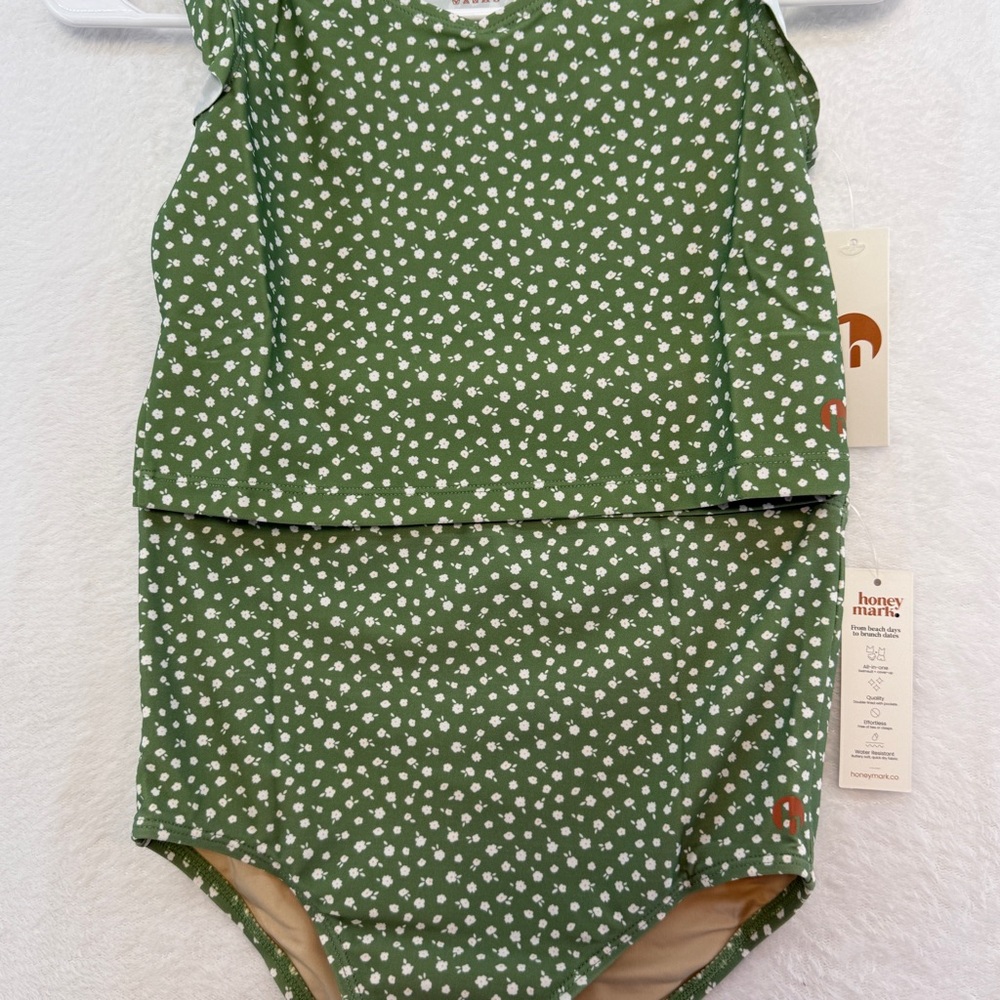 NWT Honey mark Swim Set Girls Floral Olive Green Two-Piece Swimsuit Beach Bikini - Picture 4 of 13